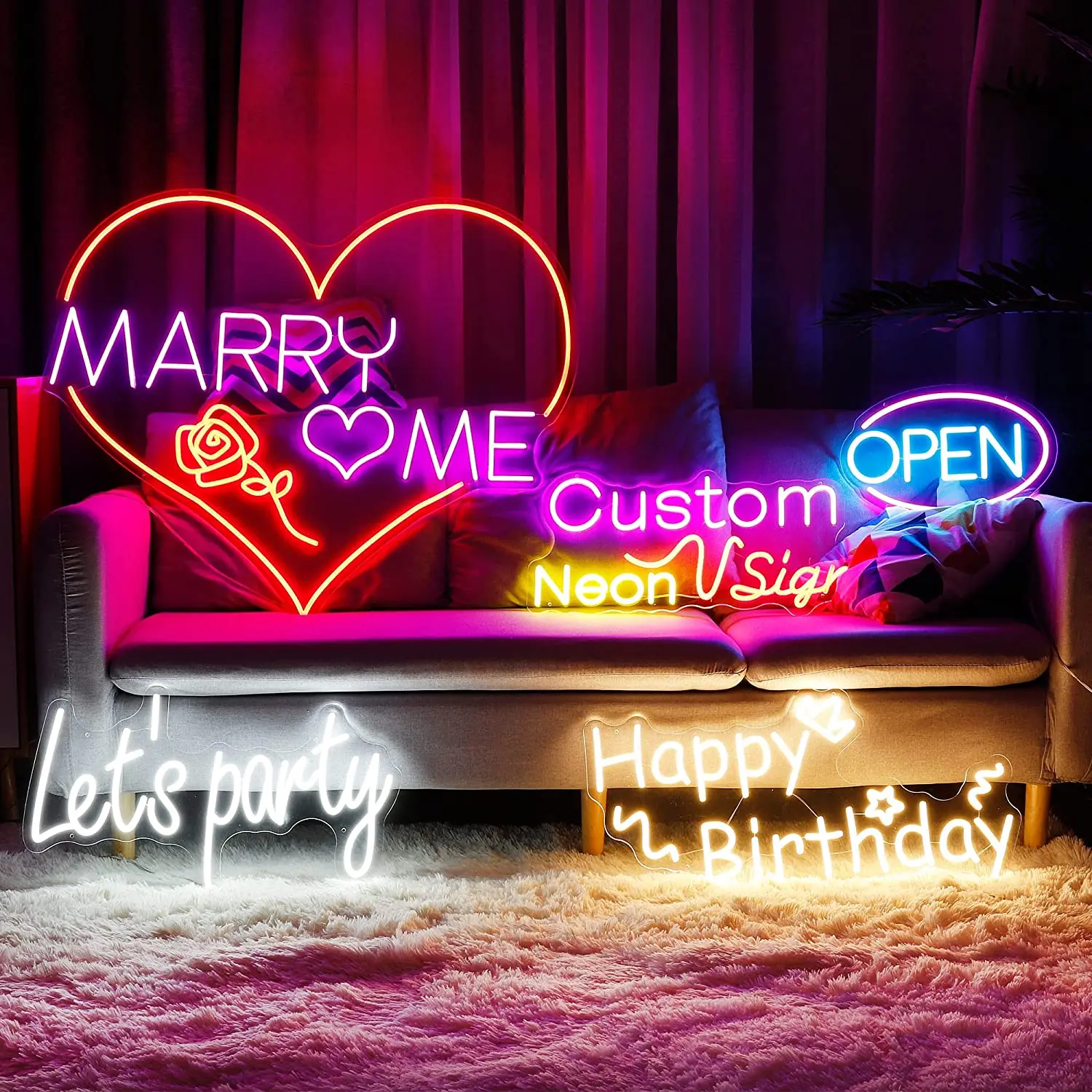 Imagem -03 - Custom Led Letters Neon Sign Faça Você Mesmo Wedding Neon Signs Nome Privado Logotipo do Negócio Wall Light Presentes de Festa de Aniversário