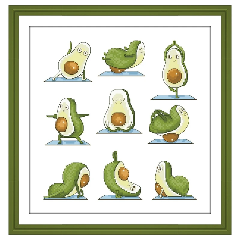 Avocado Panda yoga cross stitch package kits 18ct 14ct 11ct unprint canvas cotton thread embroidery DIY handmade needlework