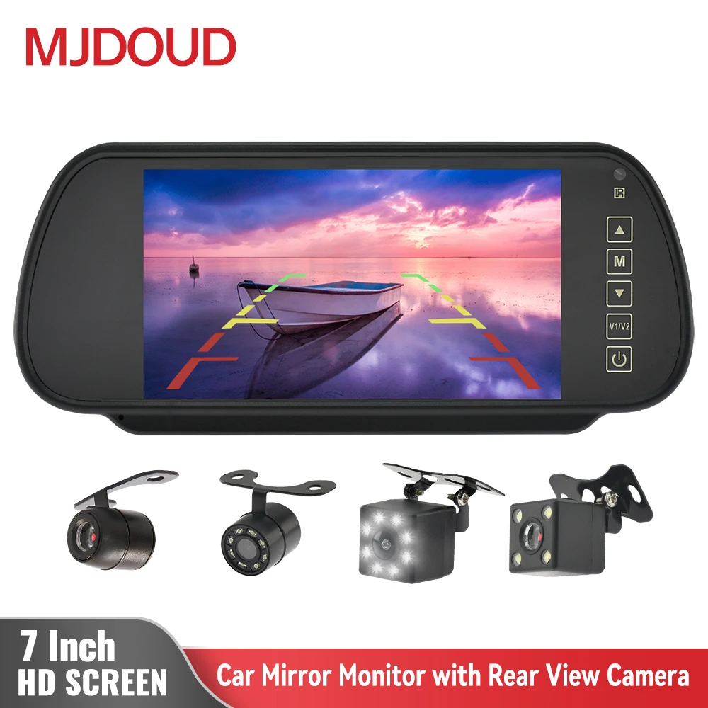 MJDOUD 7 Inch Car Mirror Monitor with Rear View Camera for Vehicle Parking Rervesing Camera with 7