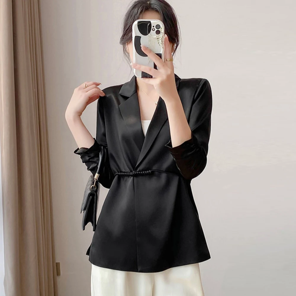 Nowa Damska Satynowa Marynarka Żakiet Vintage Chińskie Guziki Modny Kardigan Garnitur Letnia Codzienna Odzież Wierzchnia Koreańska Moda Uliczna
