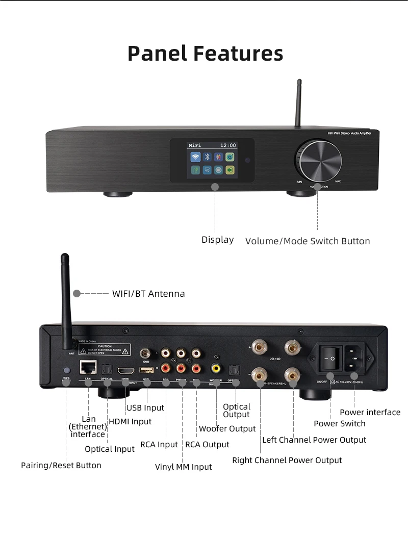 Cloudyx 2*275W wifi amplifier CL-300W PRO support airplay DLNA multi zone amplifier app home system audio amplifier