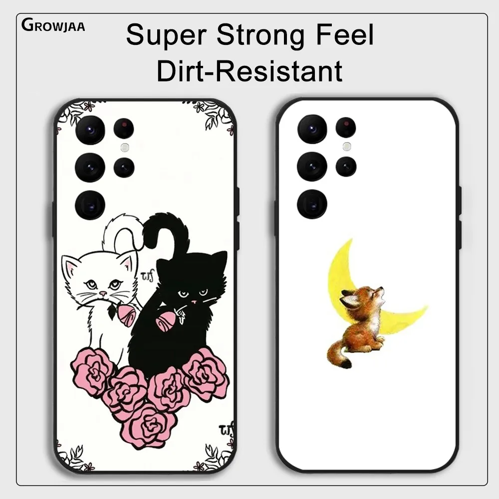 Wildflower Animal Fox Cat Cute Cartoon Phone Case for Samsung Galaxy S24 Ultra S22 S23 Ultra S21 S20 5G Protective Silicone TPU