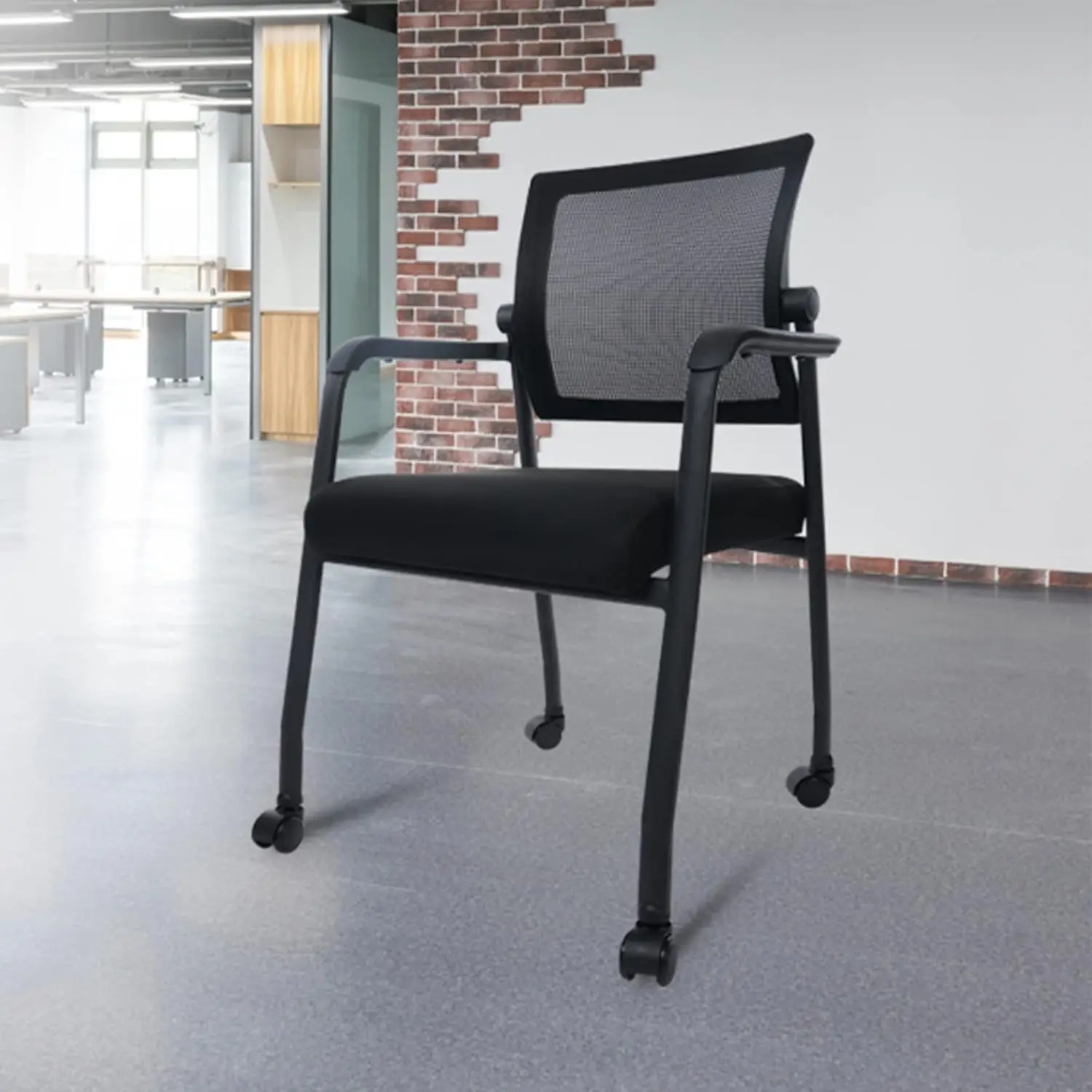 Waiting Room Office Reception Stackable Chairs With Wheels Ergonomic Mesh Back Home Desk Chair With Thick Cushion And Arm For