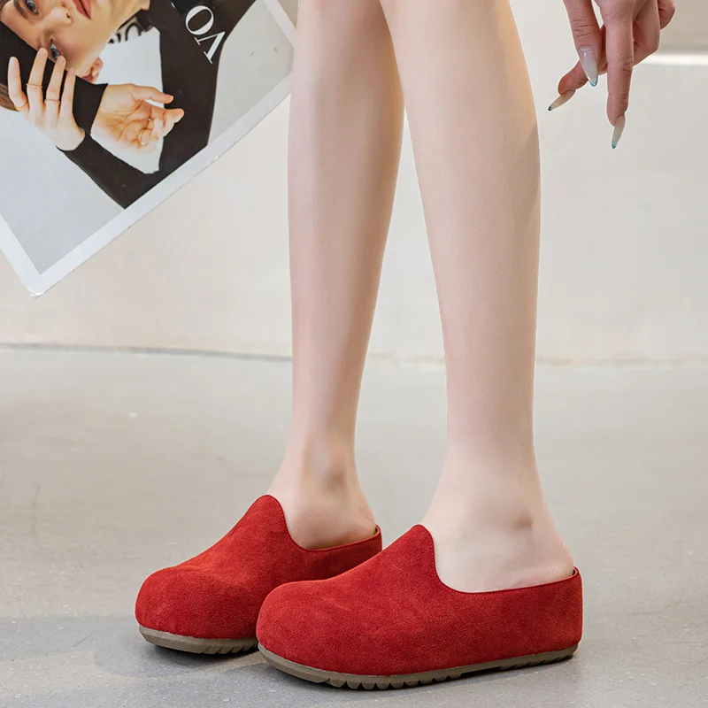 2026 6cm Slip on Women Shoes Platform Sneakers Summer Shoes Slippers Natural Suede Leather Flip Flop Slip on Summer Shoes Comfy