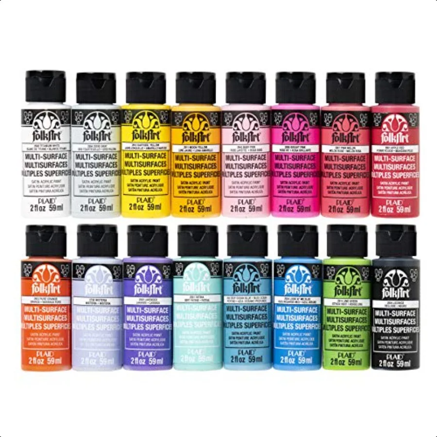 

FolkArt 16 Piece Multi Surface Acrylic Craft Paint Set Formulated to be NonToxic that is Perfect for Beginners and Artists Brig