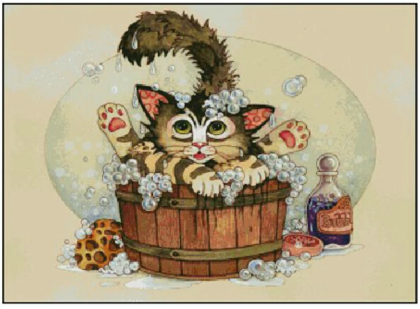 

14/11/22/25/28/18/16CT popular counted cross stitch set bath kitty, bathing kitten cat