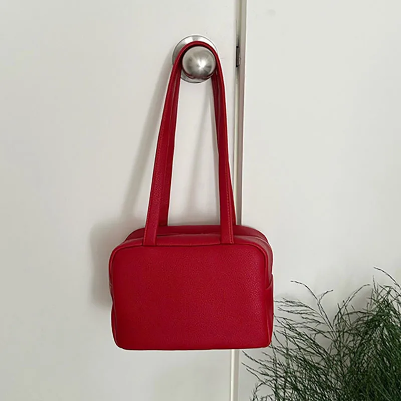 Aliunique Casual Soft Leather Tote Bag Top-grain Cowhide Underarm Bag Single Strap Bowling Ball Bag Large Capacity Shoulder Bag