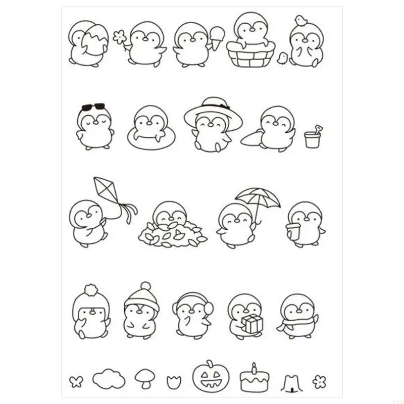 

J2HB Penguin Clear Silicone Stamp Die Cuts Combo Cartoon Animal Embossing Template DIY Card Making Paper Crafts Supplies