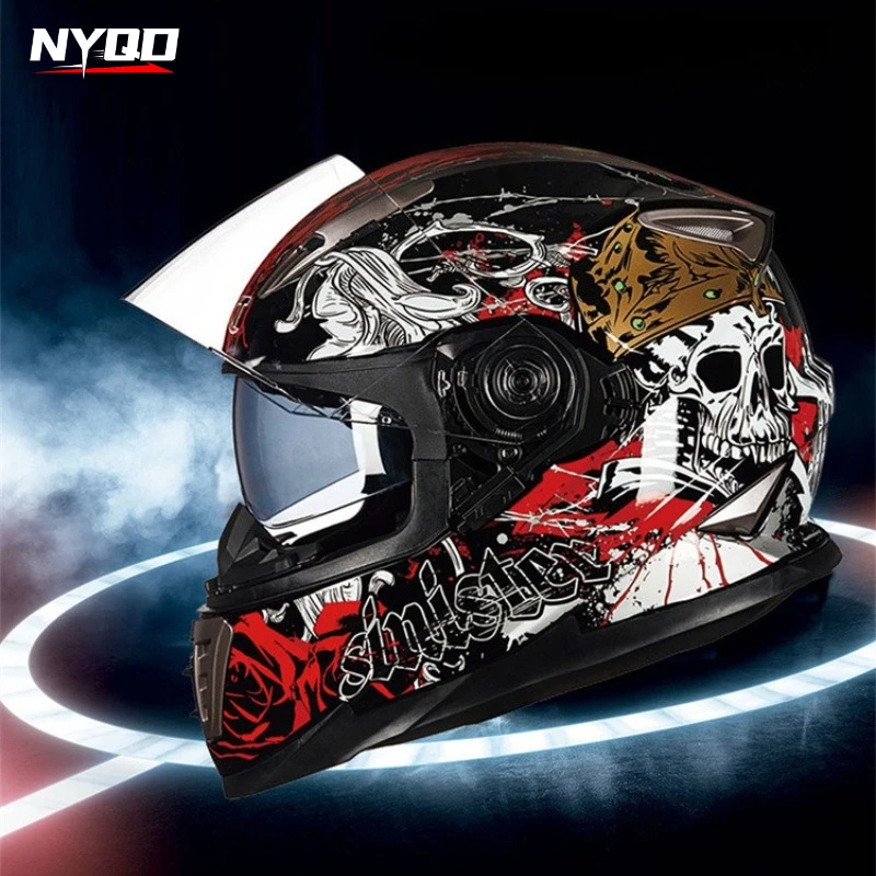 Мотоциклетный шлем, с двойными линзами, противотуманный и дышащий, универсальный для всех сезонов, полноразмерный шлем для взрослых, безопасная защита при путешествиях.