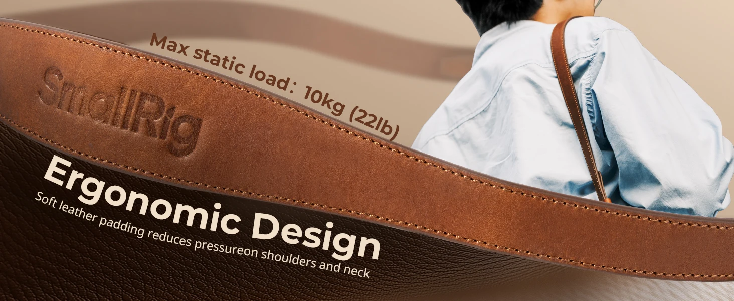 SmallRig Universal-Schultergurt aus Leder mit Kamera-Leder, Belastung 10 kg, einfache Installation, verstellbar von 100 bis 110 cm – 5209 – Detail 4