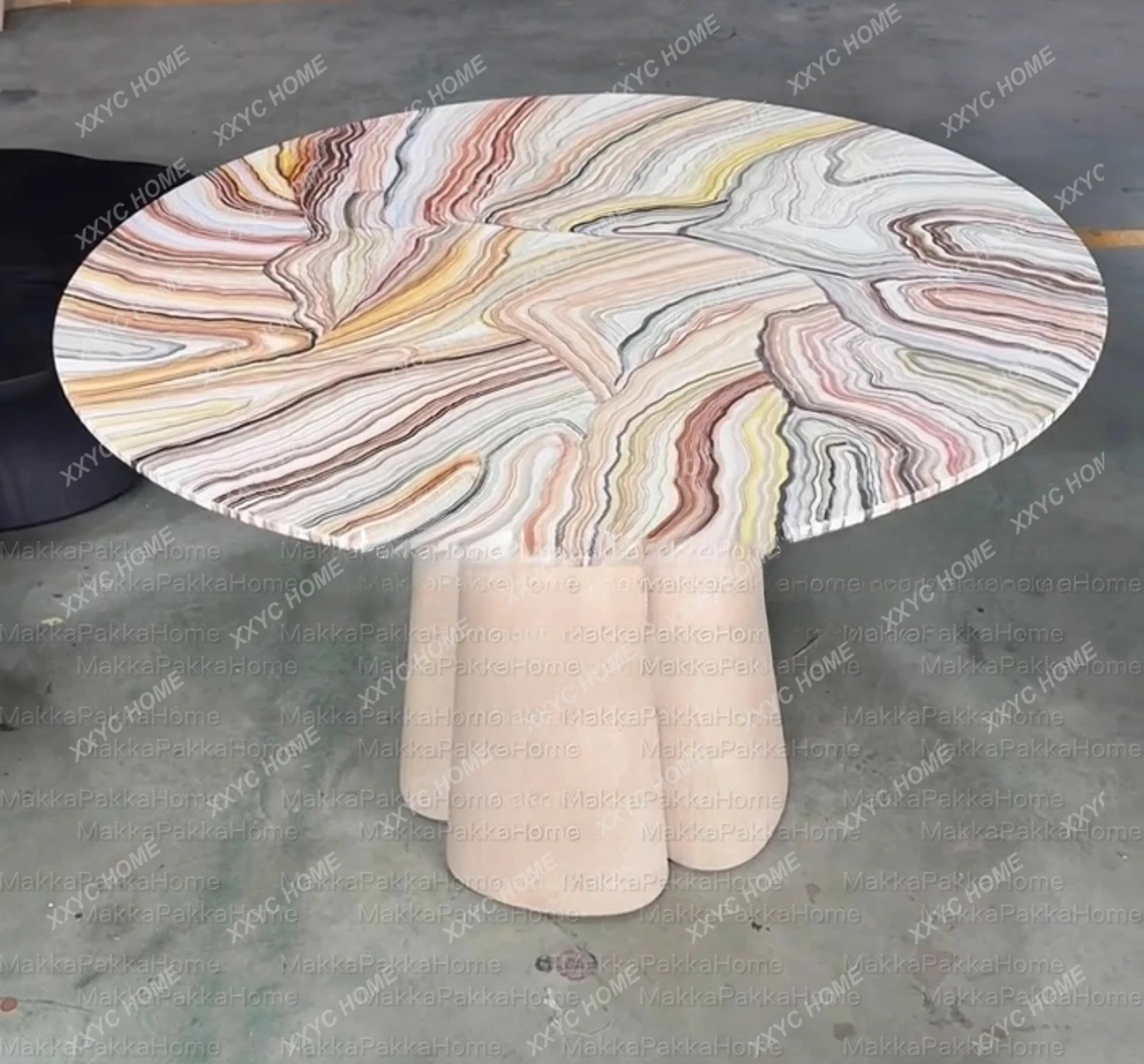 طاولة طعام من الخشب الصلب مطلية بشكل شخصي إبداعي، طاولة مستديرة فنية راقية