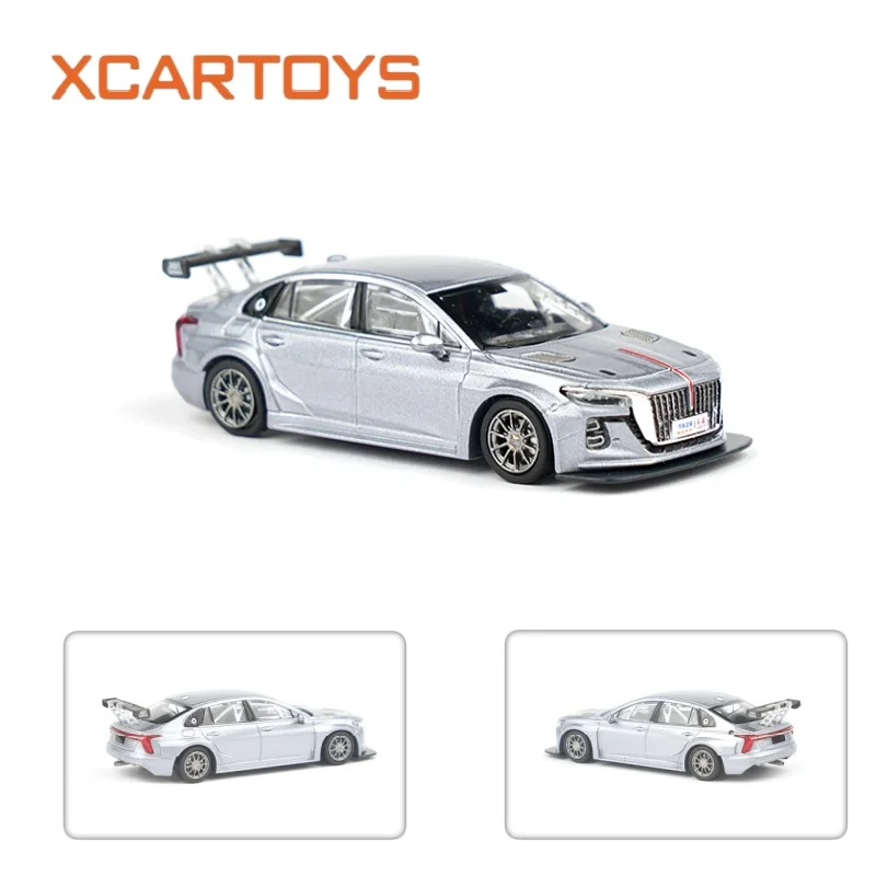 XCARTOYS 1/64 Mini Diecast Car Model Hongqi H5 Racing Car Silver Grey Metal Simulation Collectible Decoration Toy Gift Model