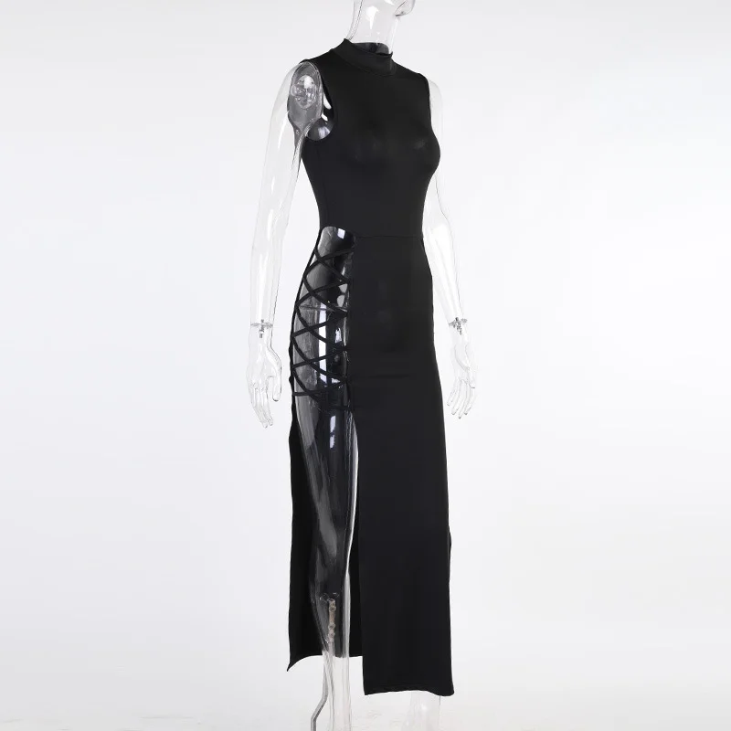 2026 Summer High Split Strap Tank Dress Cutout See Through Sexy Lingerie Dress Women Beach Party