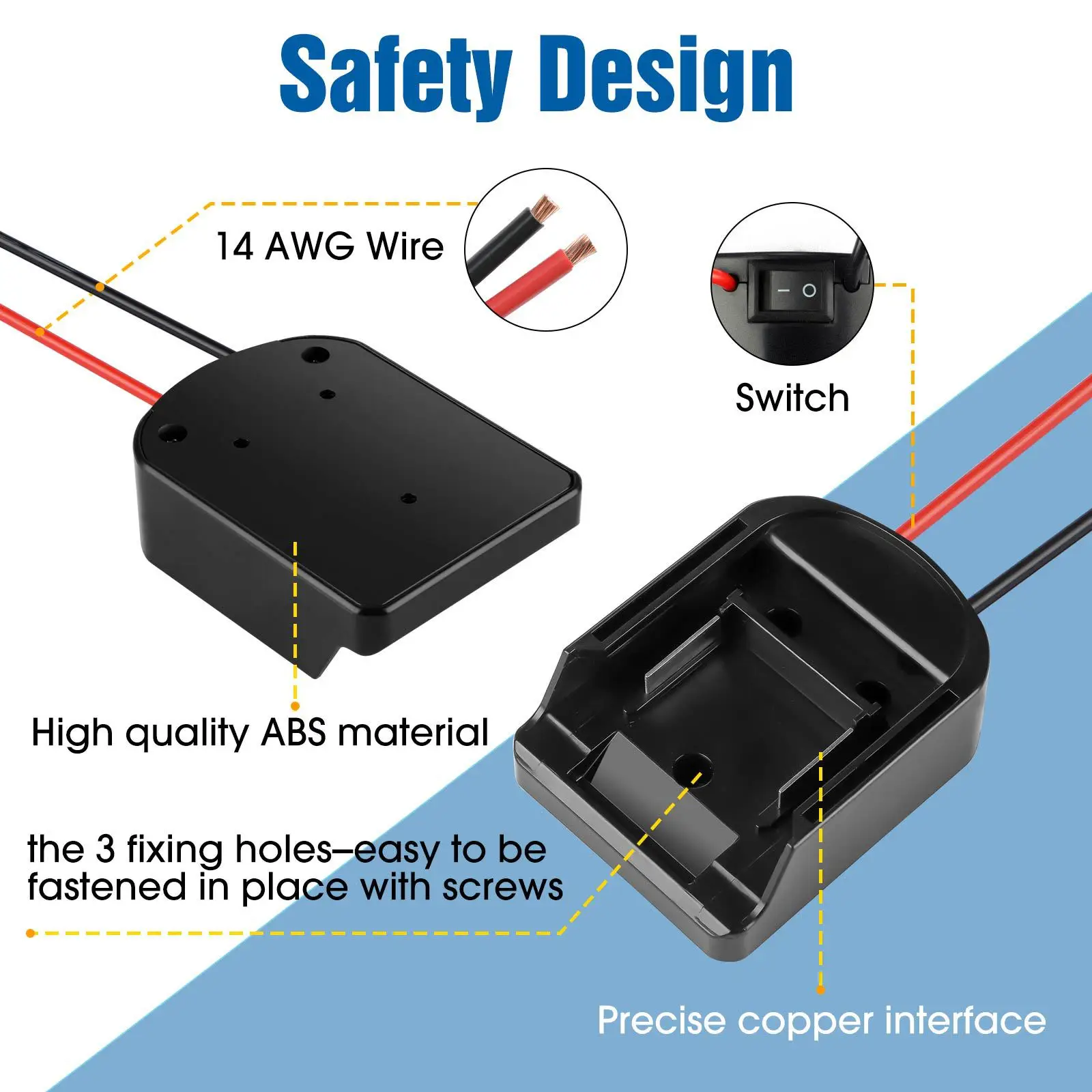 Battery Adapter For Makita 14.4-18V Li-Ion Battery Power Connector Adapter Dock Holder With 14 Awg Wires And I/O Switch DIY Tool