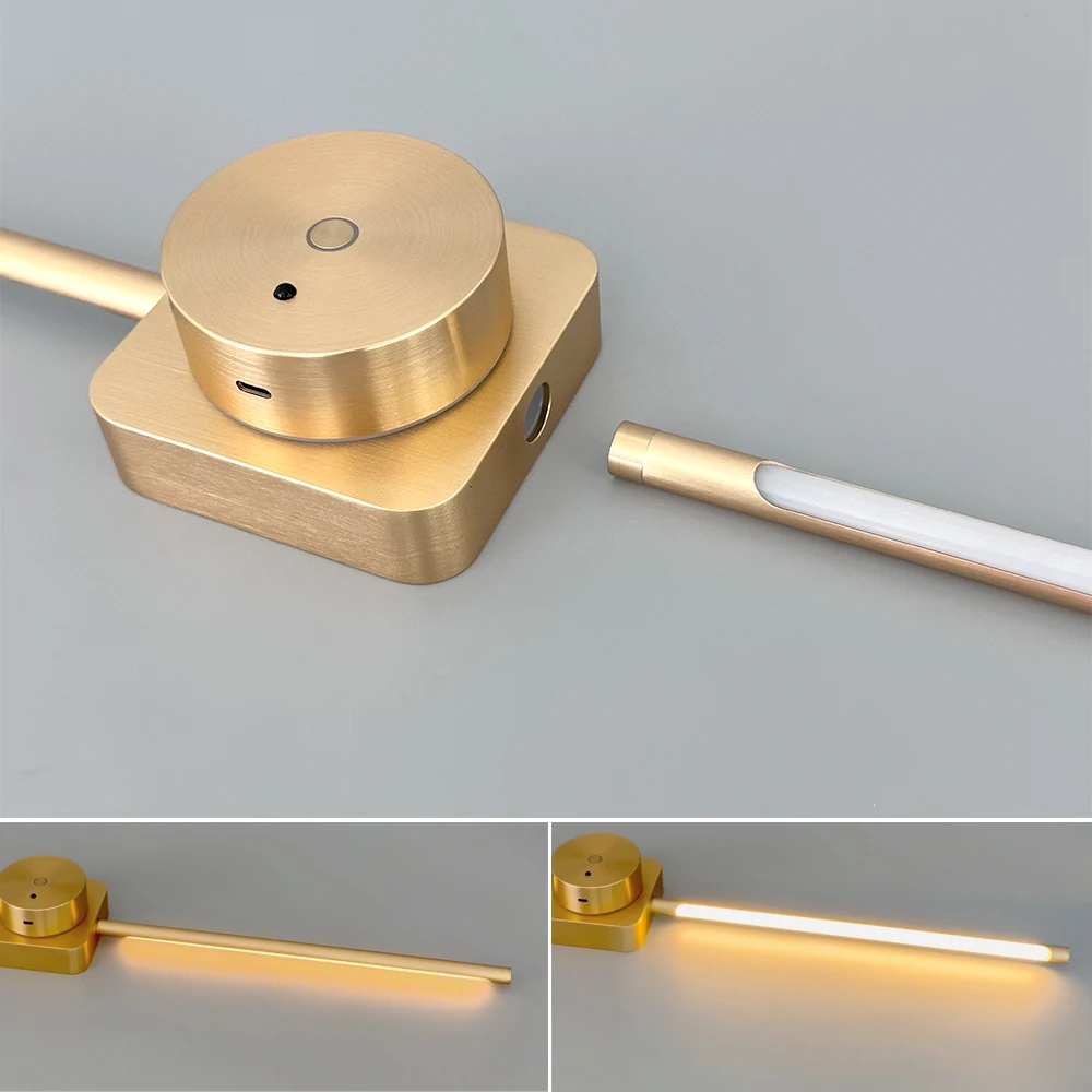 LED Wireless Wall Lamp Modern Minimalist Long Strip Gold Backdrop Lights For Bathroom Bedroom Study Decoration Lighting Fixtures