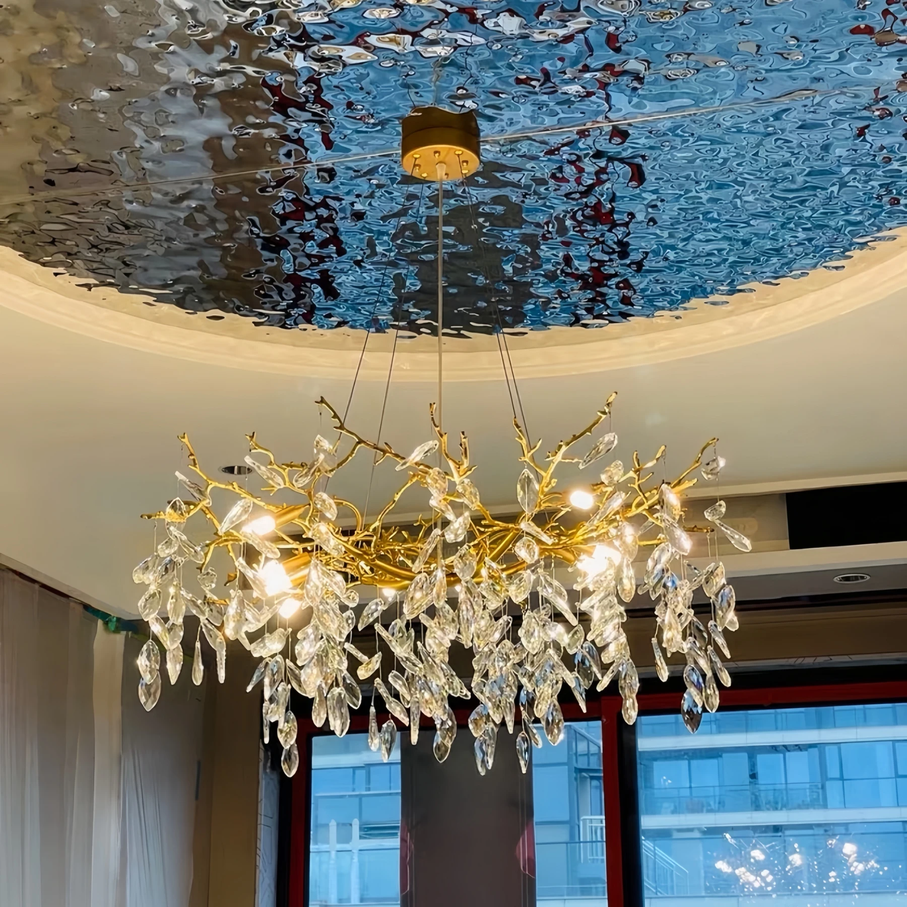 

Современная роскошная хрустальная люстра-ветвь, золотой подвесной светильник, светодиодный арт-светильник для декора гостиной, столовой, кухни