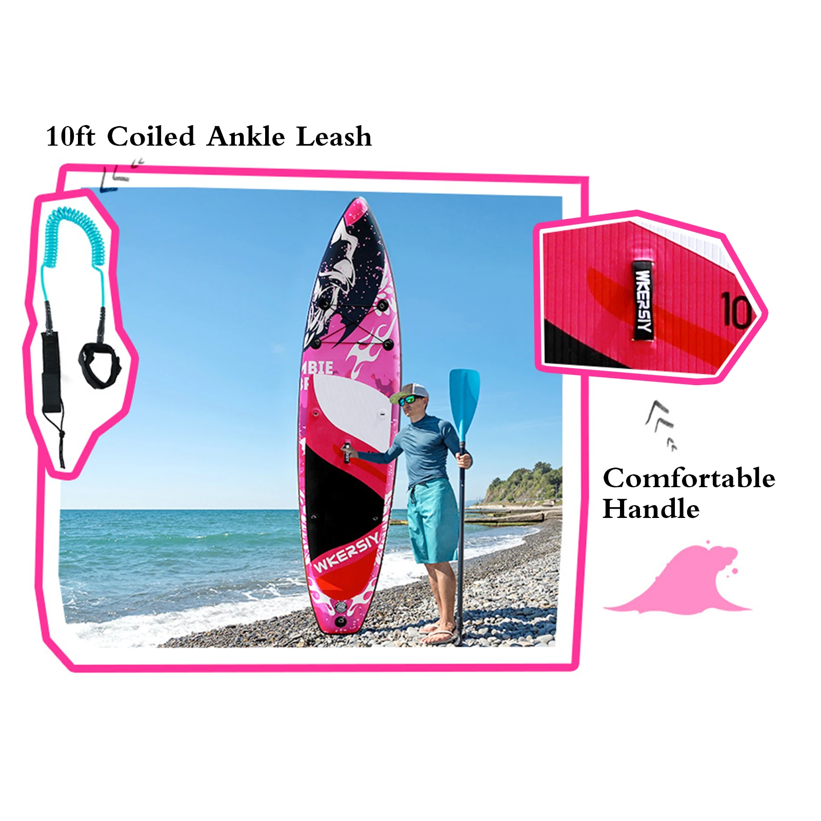 Inflatable Stand Up Paddleboard Board Thick Surfboard Surf Set with Paddleboard Surf Fin Coiled Leash Inflator Pump Carry Bag