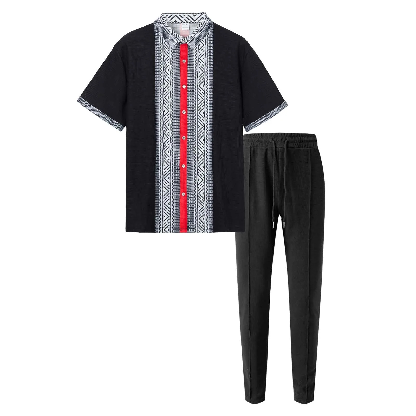 

Express Suits Men Mens Casual Lapel Blocked Cardigan Shortsleeved Shirt Trousers Suit Slim Men Suit Jacket