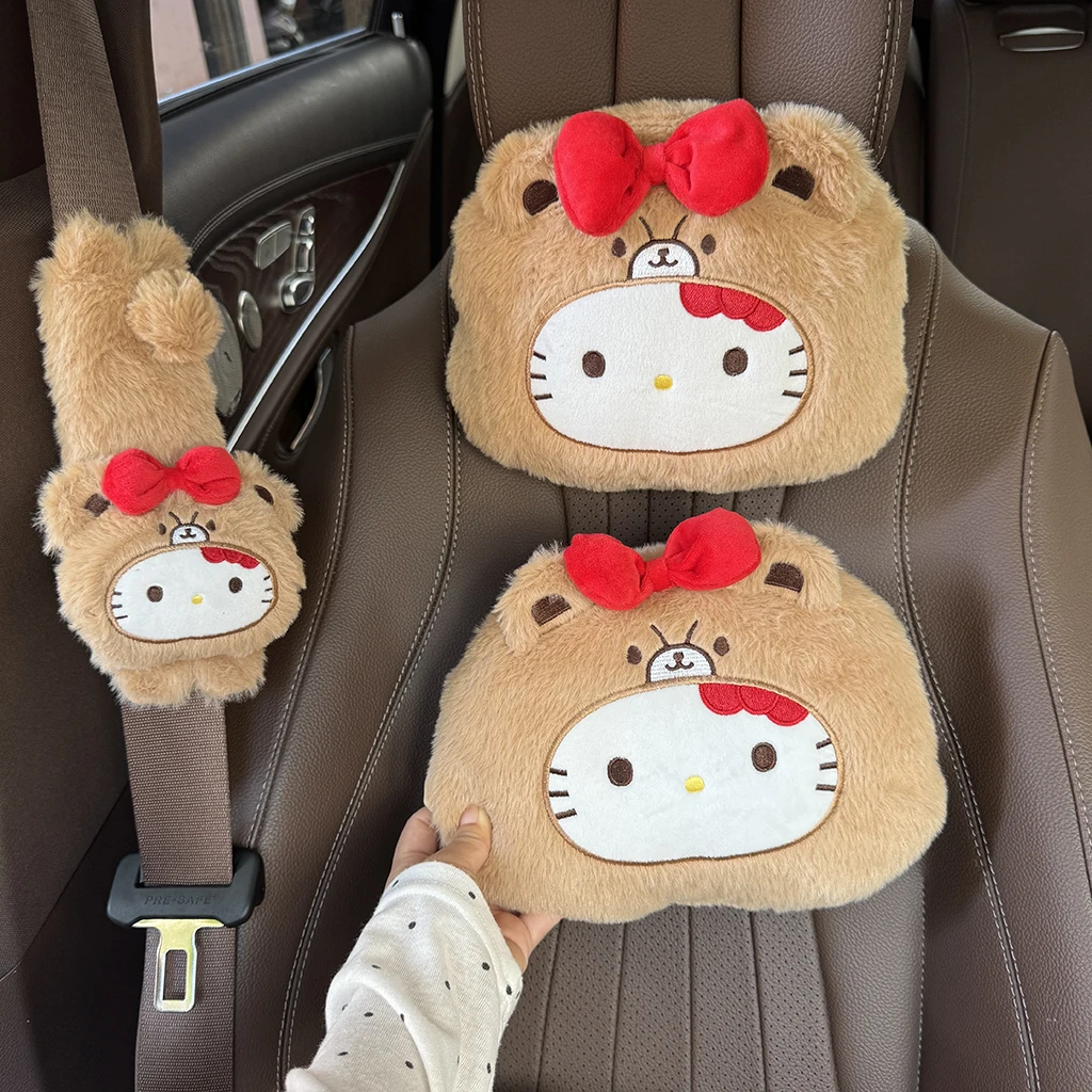 サンリオ ハローキティ 車用ヘッドレスト 安全シートベルトカバー かわいい和風バッククッション ぬいぐるみ ハローキティ 車の装飾ギフト