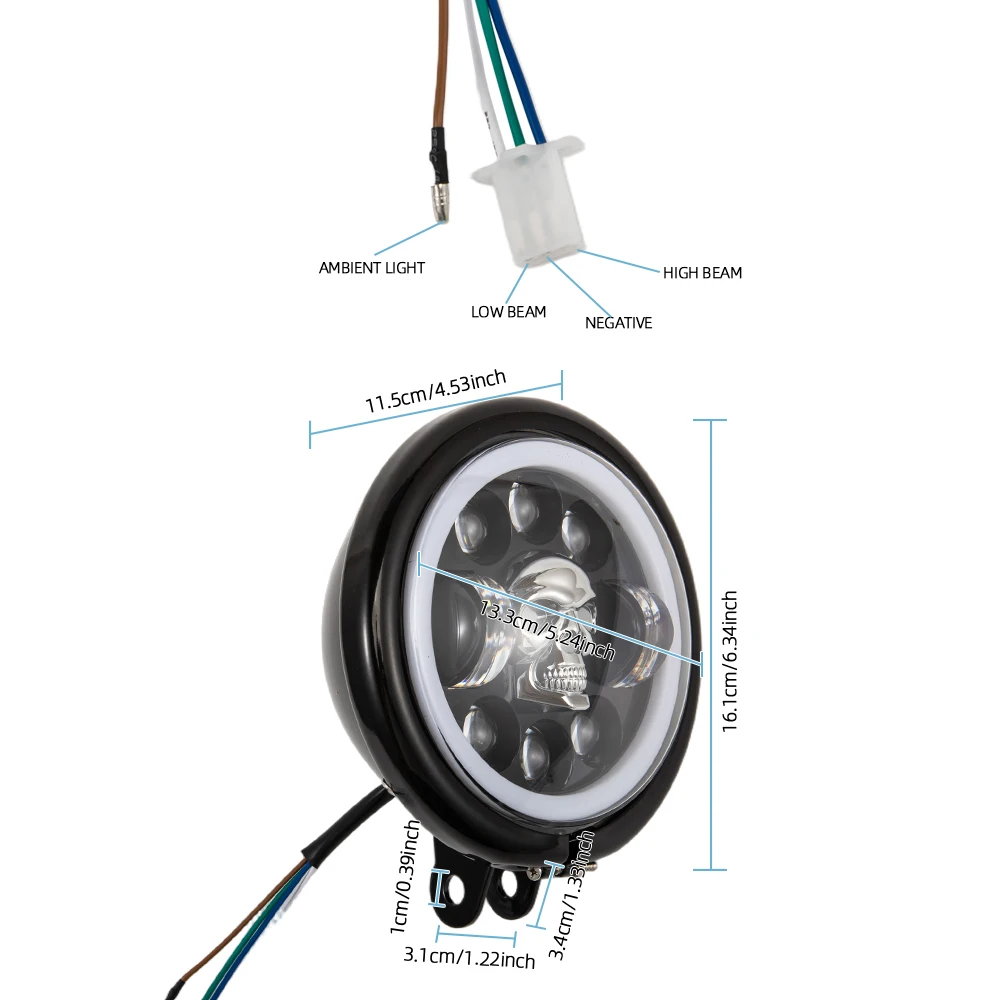 5.75 Inch Round LED Skull Headlight Far Near Light DRL With Turn Signal Angel Eyes Shape Motorcycle Headlamps For Jeep Wrangler view 3