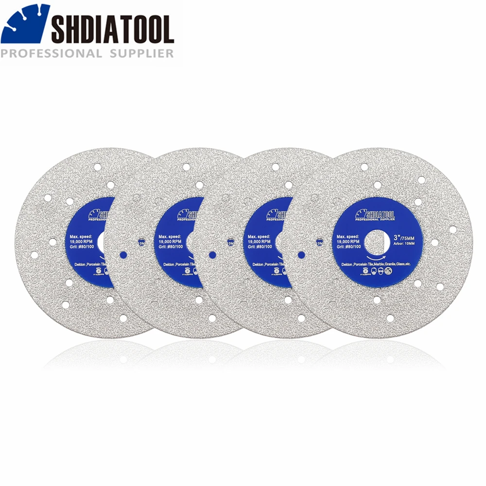 

SHDIATOOL Диаметр 75 мм, режущий диск для камня, 4 шт., ультратонкое пильное полотно, мраморная керамическая плитка, стеклорез, 3 дюйма, пластина с несколькими отверстиями