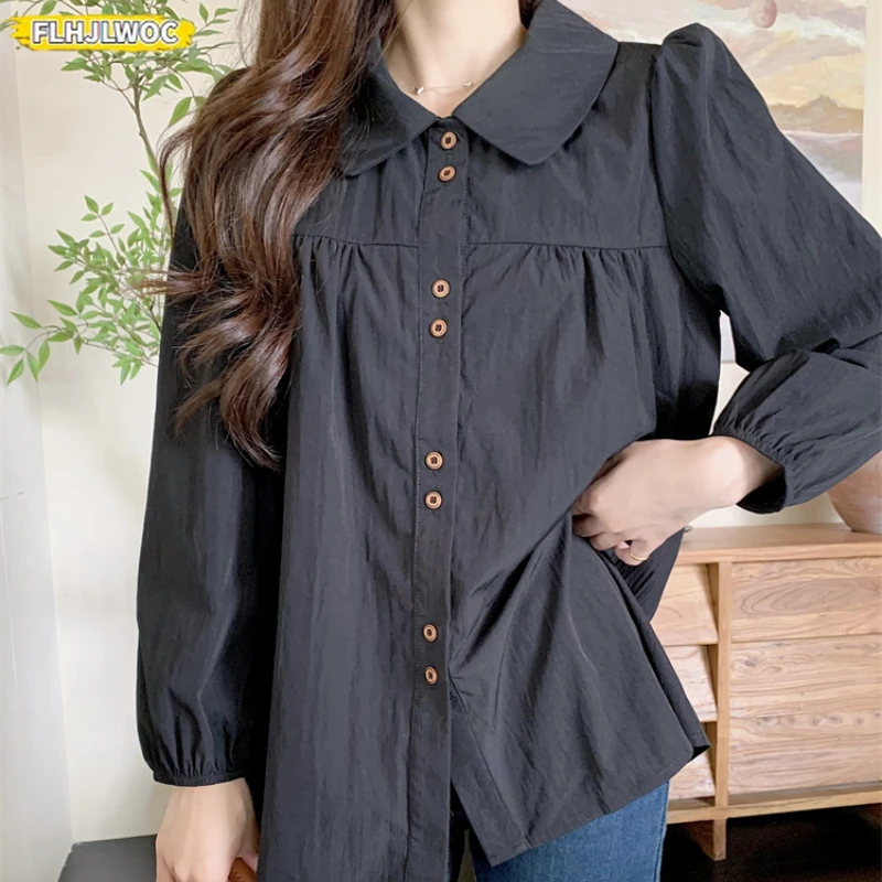 

3 Colors Cute Summer Korea Chic Tops Blusas Fashion FLHJLWOC Design Loose Casual Peplum Preppy Style Girls Women Blouses