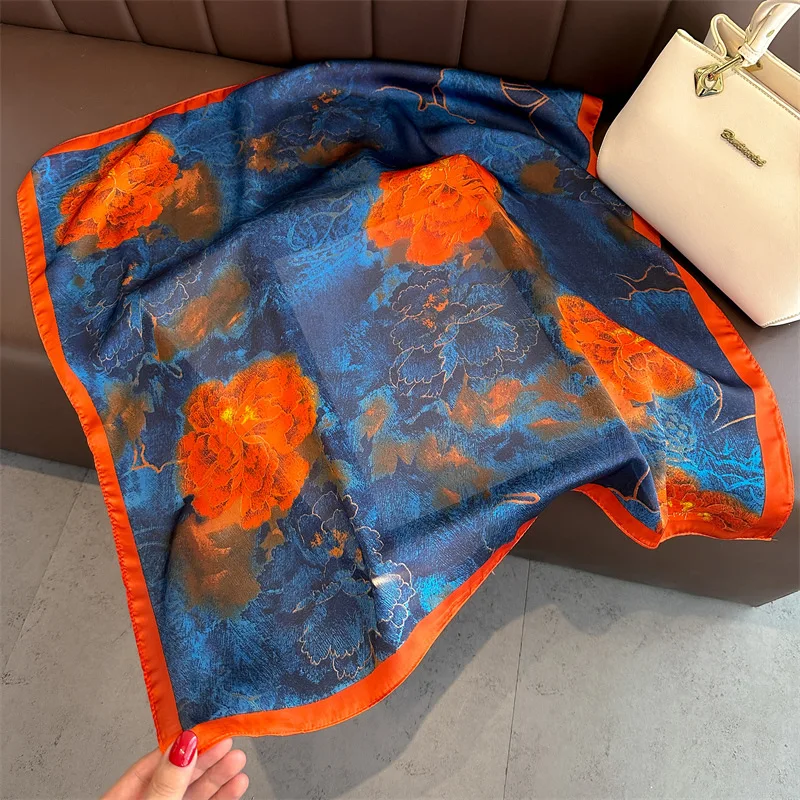 Vintage Floral Print Satin Square Scarf for Women Soft Satin Lightweight Bandana Versatile Neck Accessory Head Wrap Hair Scarf image 6