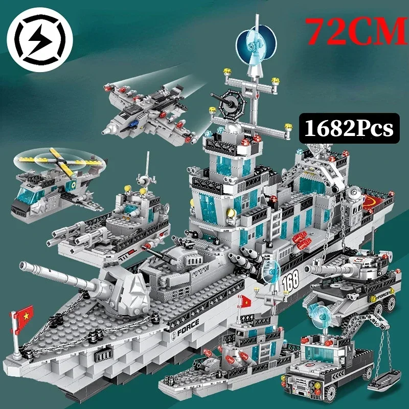 Aircraft Carrier Building Blocks Military Battleship Building Toy with Army Car, Helicopter, Airplane, Warship Toys for Boy