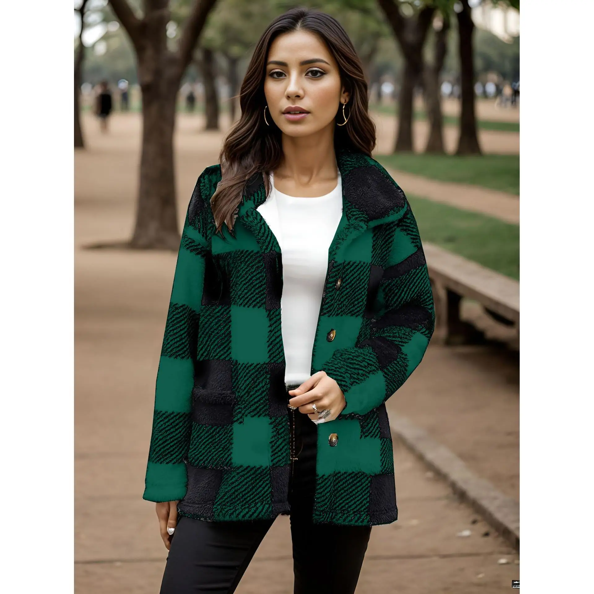 

Женская длинная клетчатая куртка Plu с толчками из полиэфирного волокна, коллекция осень 2023, осень 2023.