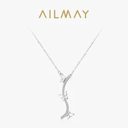 Ailmay Animal Butterfly &Tree 925 Sterling Silver Pendant Necklace For Women Girls Shining Zircon Party Accessories Jewelry