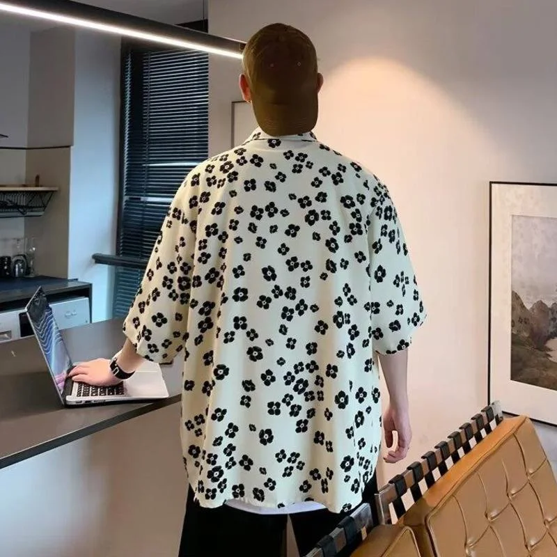 WVGA Summer New Floral Printed Shirt For Men's Trendy Short Sleeved Niche Chic Casual Patterned Turn-Down Collar Tops Ins W21436
