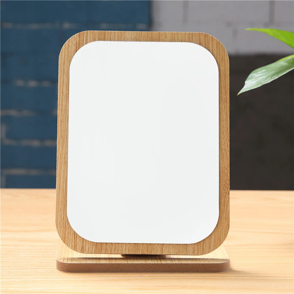 Elegant Makeup Mirror Convenient Desktop Folding Wood Grain Bathroom Countertop High-grade Large Wooden Bamboo