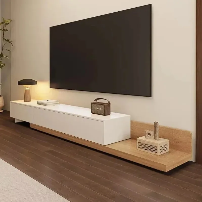# Modern European Solid Wood TV Cabinet Retractable Feature Black Walnut Color Multi-Layer Floor Living Bedroom Apartment