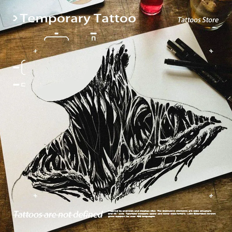 

Dark Gothic Herbal Juice Temporary Tattoo Neck Waterproof Sexy Hot Girl Fake Tattoo for Men and Women Halloween Party Gift Y2K