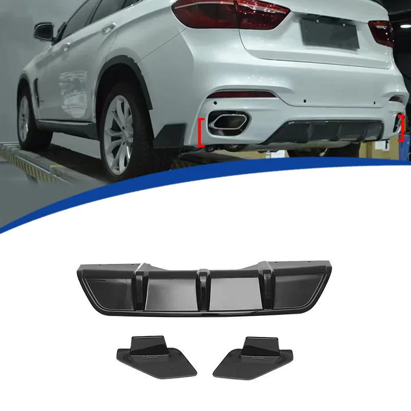 

Для BMW X6 F16 2015 2016 2017 2018 задний бампер, диффузор, губа + боковая крышка спойлера, глянцевая черная защитная пластина разветвителя багажника