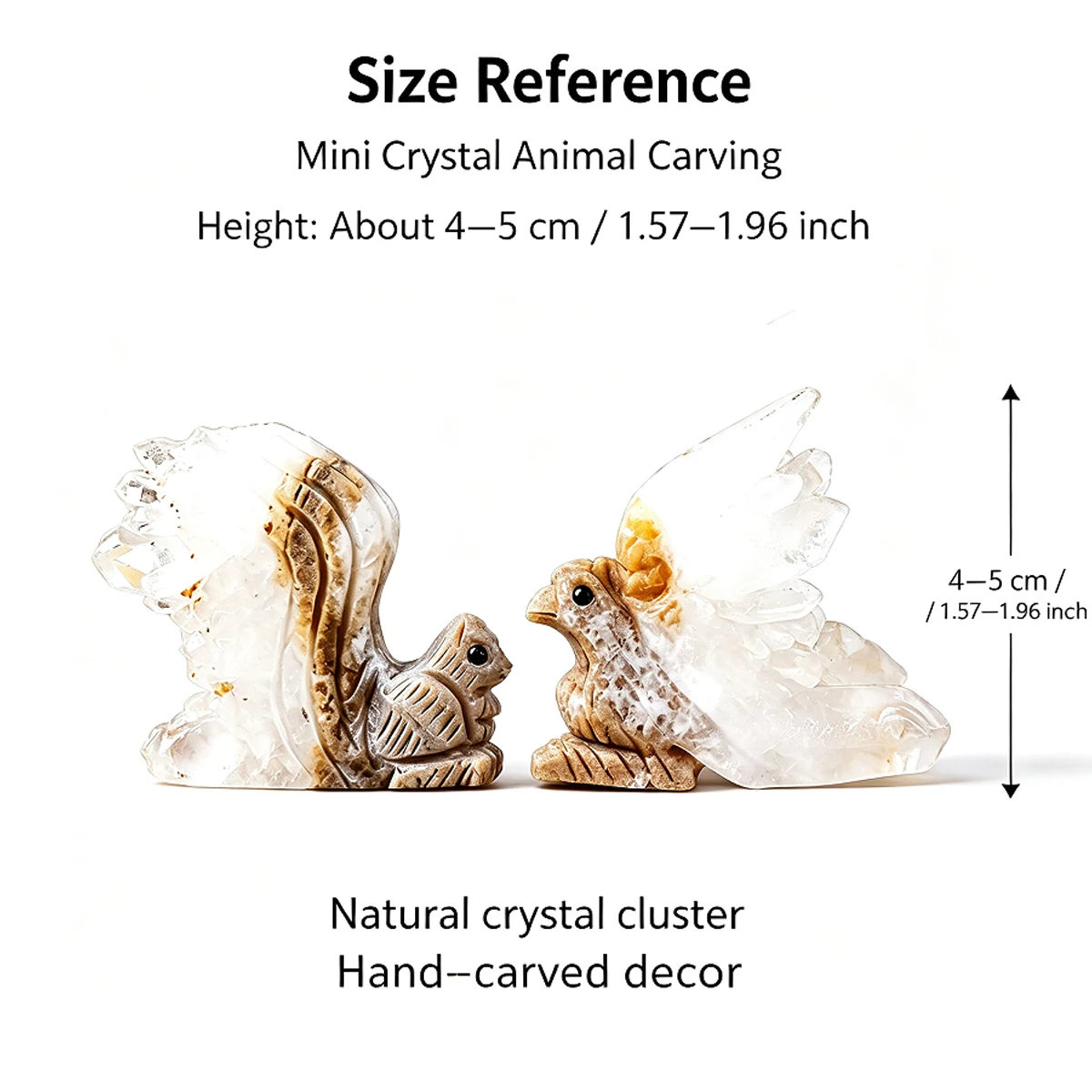 1PC Natural Crystal Cluster Squirrel Statue, Hand‑Carved Natural Stone Animal Craft Ornament, Healing Energy Gemstone Figurine,