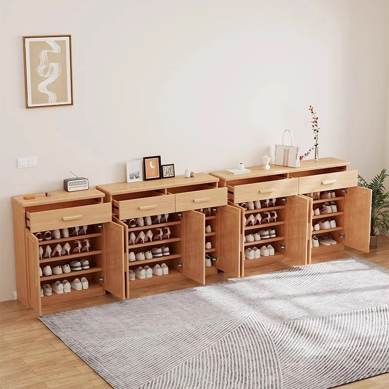 Nordic solid wood shoe cabinets, two or four doors, wall cabinets at the entrance, modern simple storage partition entrance