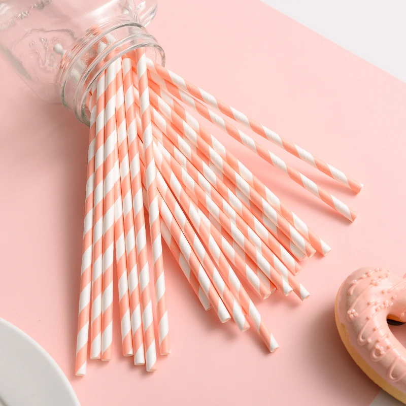 2024 New Disposable Paper Straw Degradable Paper Striped  Milk Tea Color Multi-color Paper Tube Bar Restaurant Kitchen Home