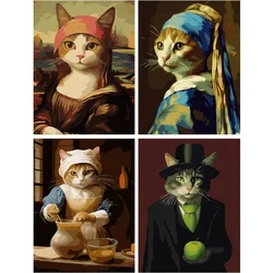 Diamond Painting By Number Cat in Clothes , Mona Lisa Cat , The Milkmaid Cat ,Girl with A Pearl Earring Cat Painting DIY Decor