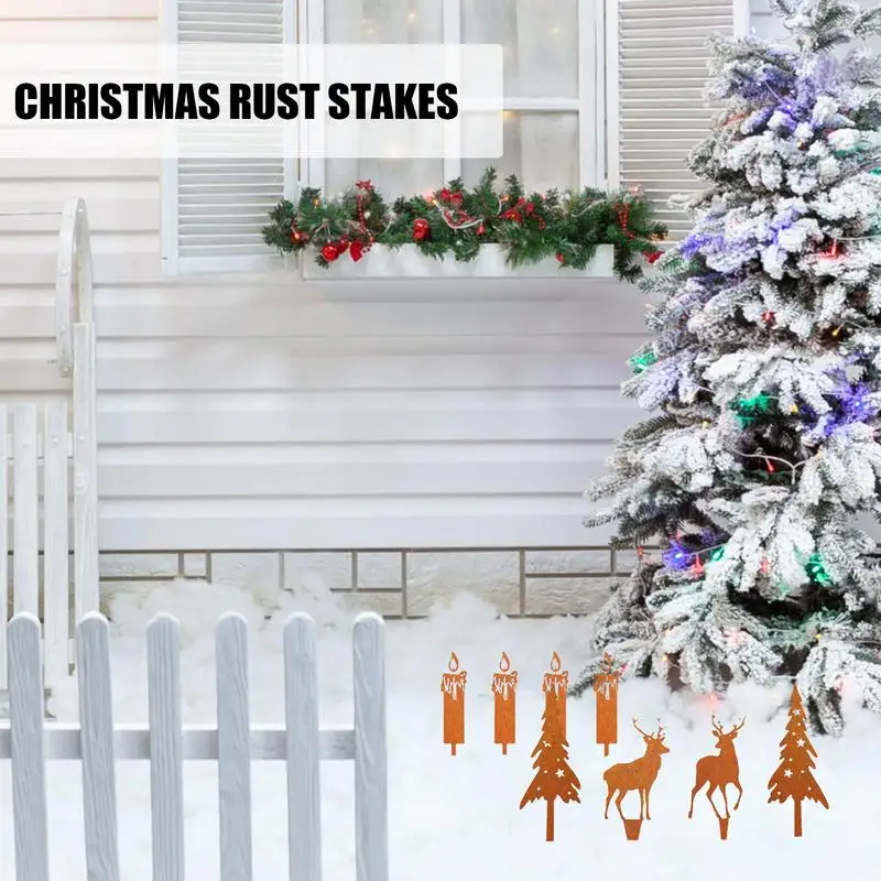 

Outdoor Christmas Yard Stake 8X Christmas Yard Decorations Rust Stakes Christmas Iron Silhouette Decoration Outside Christmas