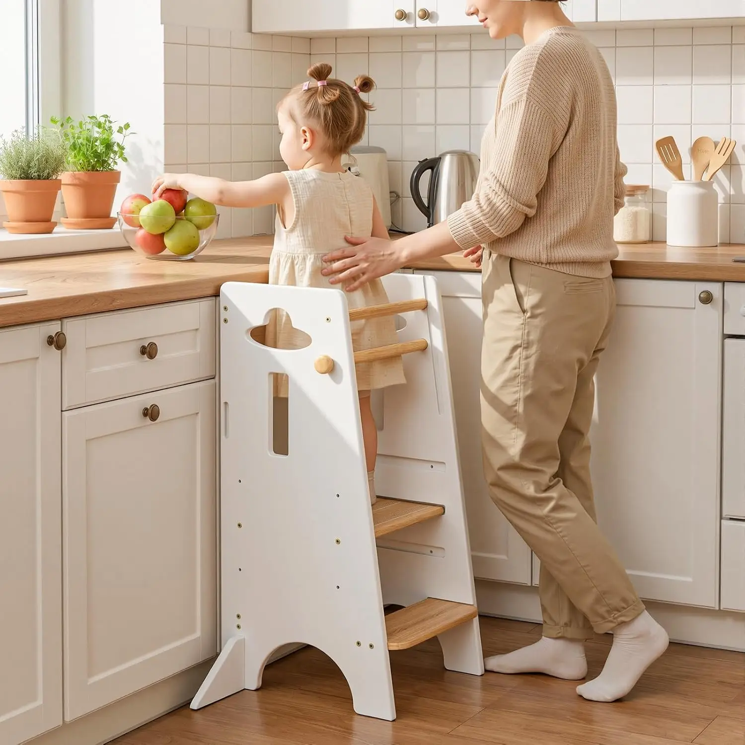 

Toddler Standing Tower Adjustable Height NO Wide Back Panel Super Stable Toddler Kitchen Stool Helper 3 Levels Adjustable