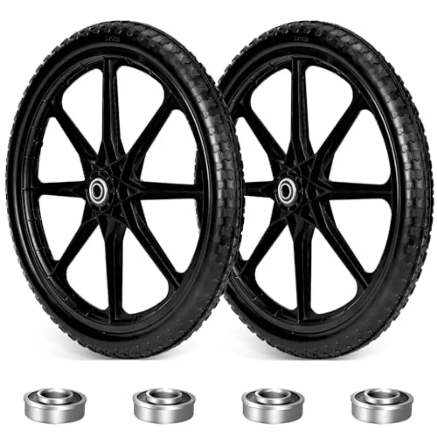 

20" Flat Free Wheelbarrow Wheels Tires- Compatible with rubbermaid Wheelbarrow Tires, 5/8" and 3/4" Bearings, Replacement for r