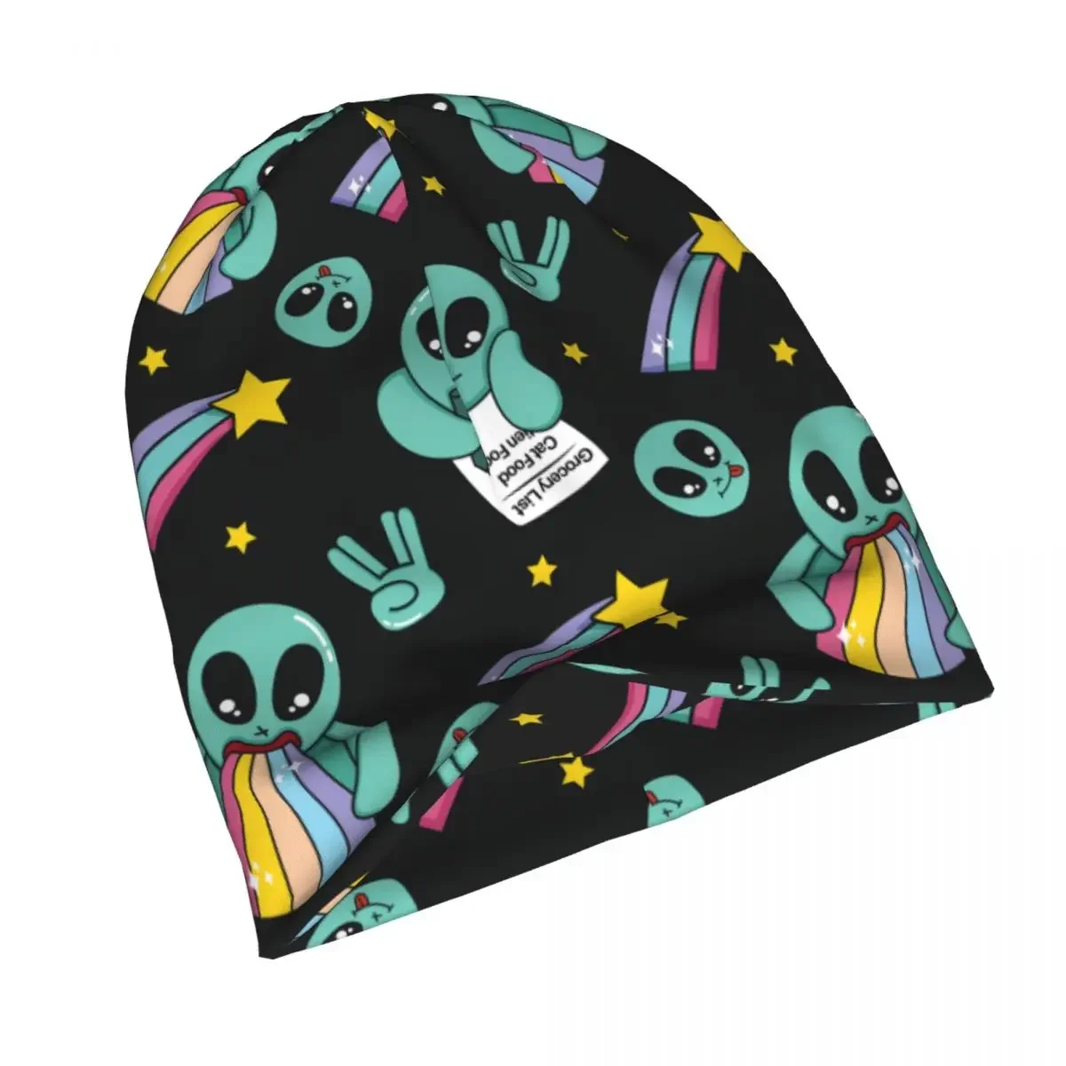 Colorful Cute Alien And Rainbow Bonnet Hats Knitting  Hip Hop Outdoor Skullies Beanies Hat Unisex Summer Dual-use Caps