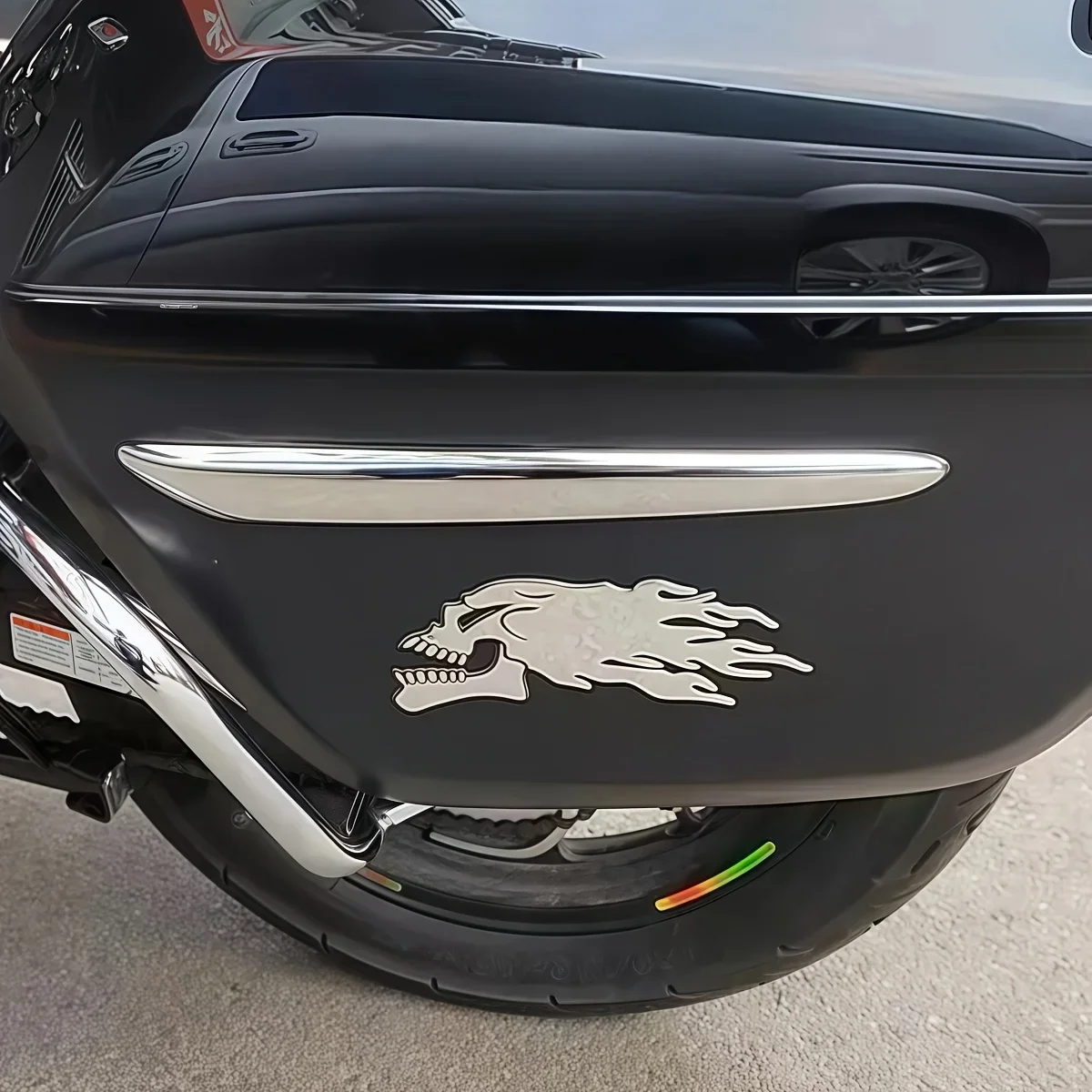 2Pcs 2D Flat Ghost‑Skull Head Waterproof Vinyl Sticker Decal for Motorcycle Helmet Fuel Tank Fender Scooter Auto Window Decor