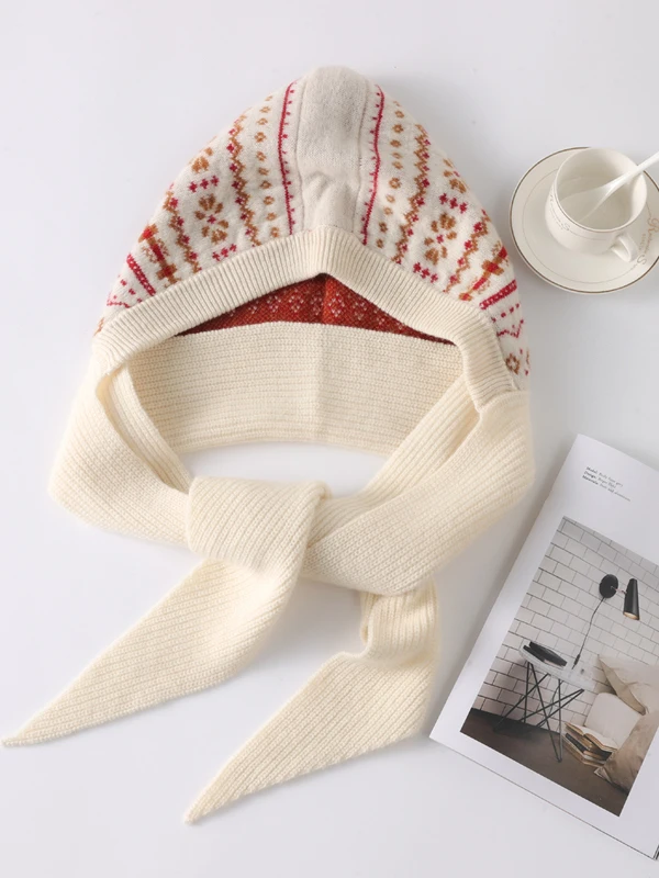 Universal Knitted Hat Men Women Winter Warm Woolen Cap Scarf Integrated Ear Protection Head Wrap Cycling Neck Protection