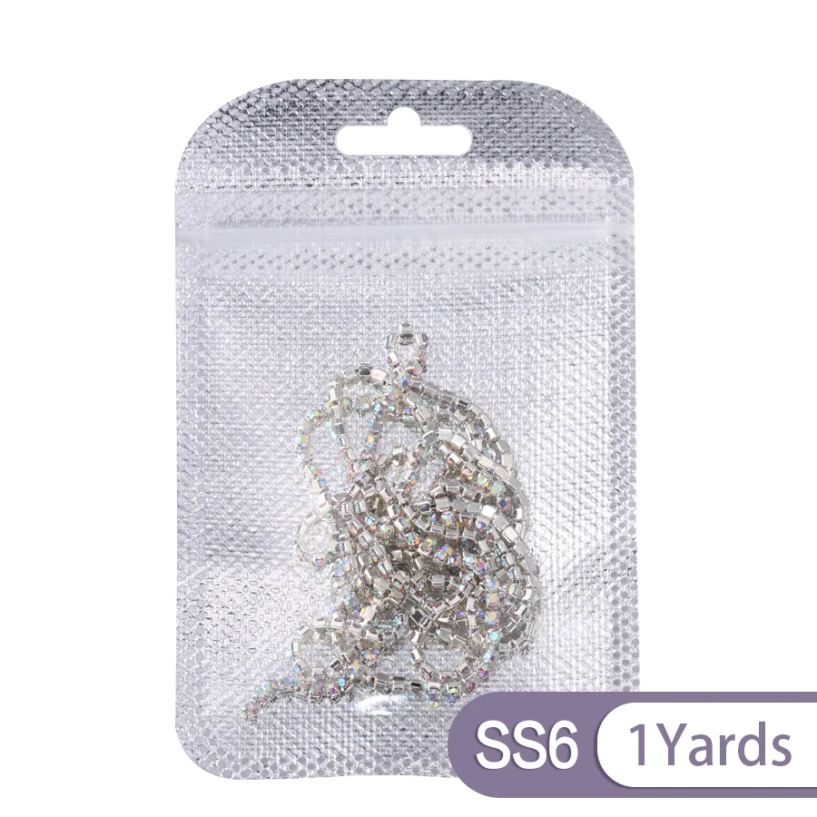 1 jardów SS6-SS28 Crystal AB Claw Rhinestone 1 rząd szkło szyte na łańcuszku z dżetów DIY dodatki odzieżowe