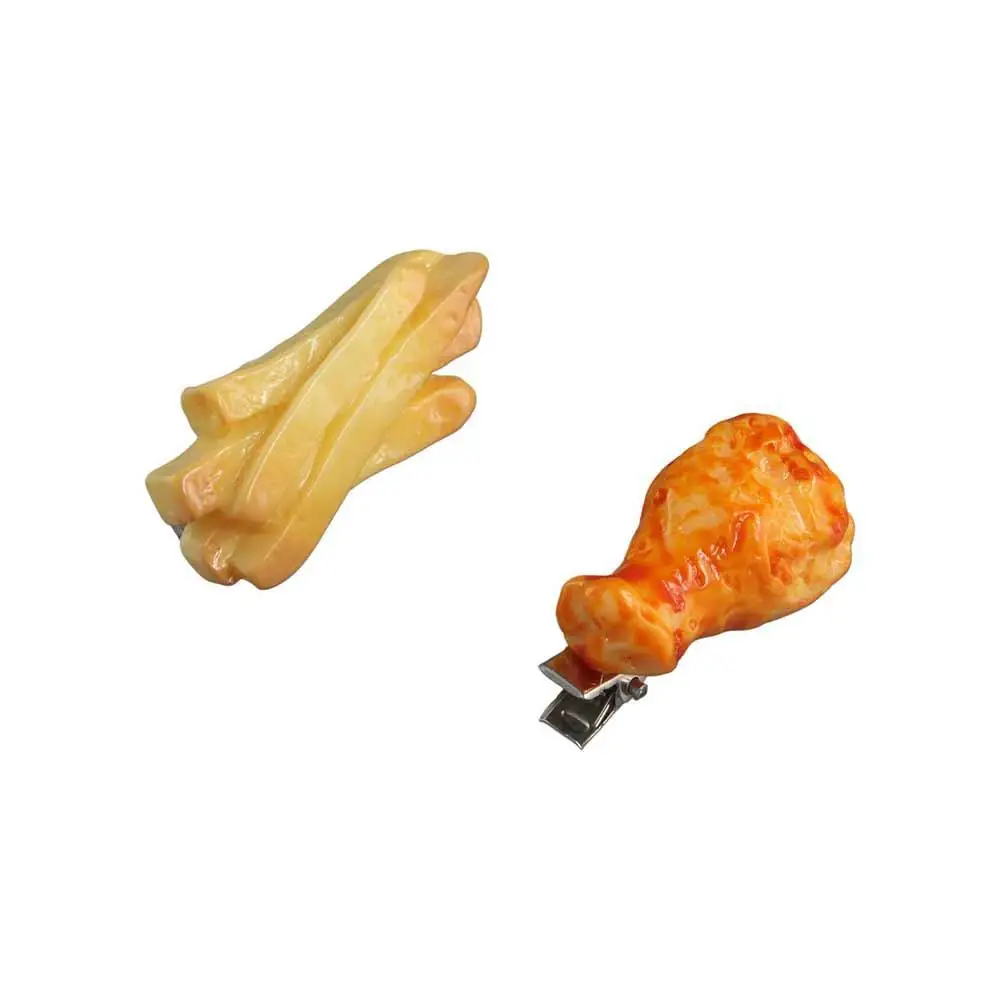 Pinza para el pelo de comida simulada de pollo frito dulce, Clip geométrico de pico de pato, horquilla de comida falsa, tocado, patatas fritas para niñas