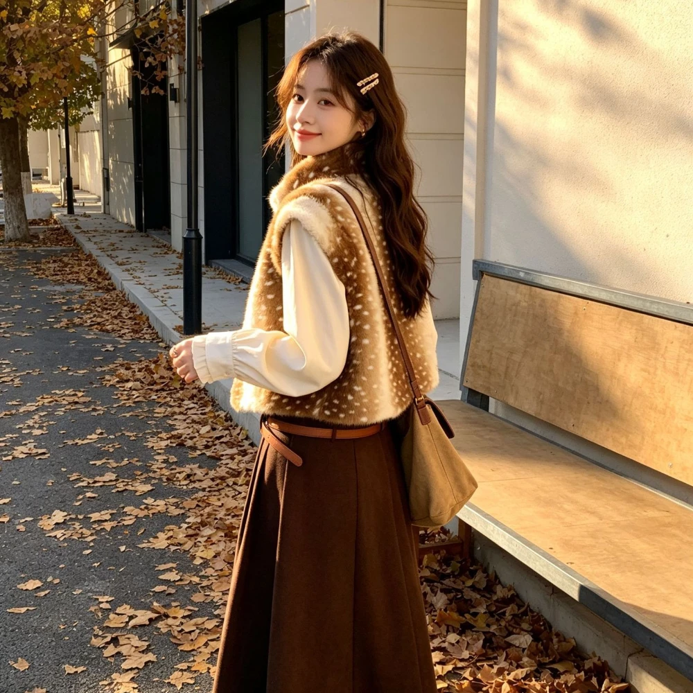 Winter Women Christmas Deer Print Coat Cute Japanese Style Warm Cosplay Vest New Year Gift Parent Child Clothing