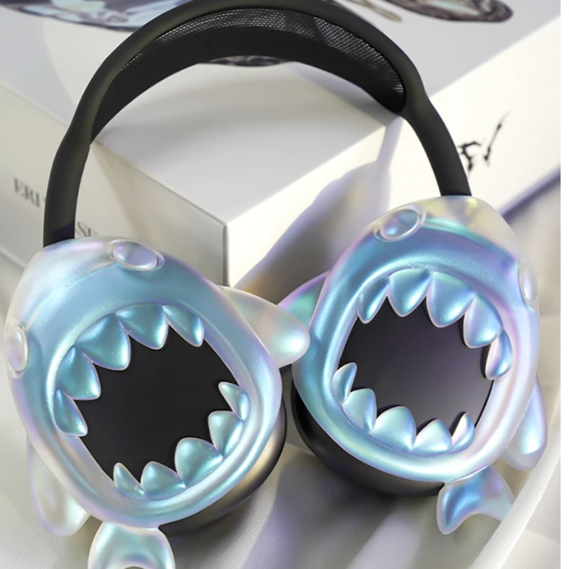 

Original Shark Airpods Max Case Cover Siver Ornament Openwork Design Resin Airpods Protective Case Headset Accessory Y2K Gift