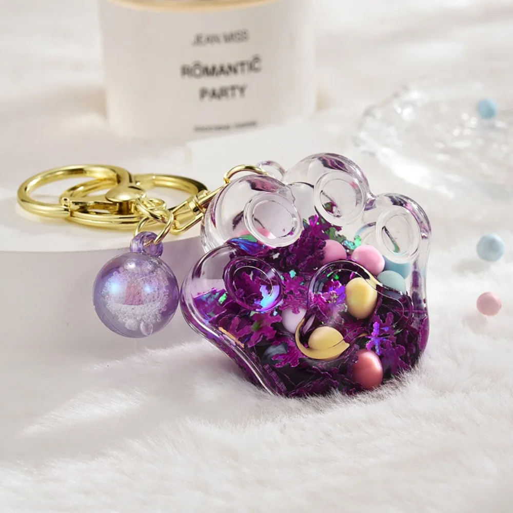 Creative Cute Cat Claw Quicksand Keychain Acrylic Mini Quicksand Bottle Keychain Lovely Bubble Beads Kitten Claw Key Ring Unisex